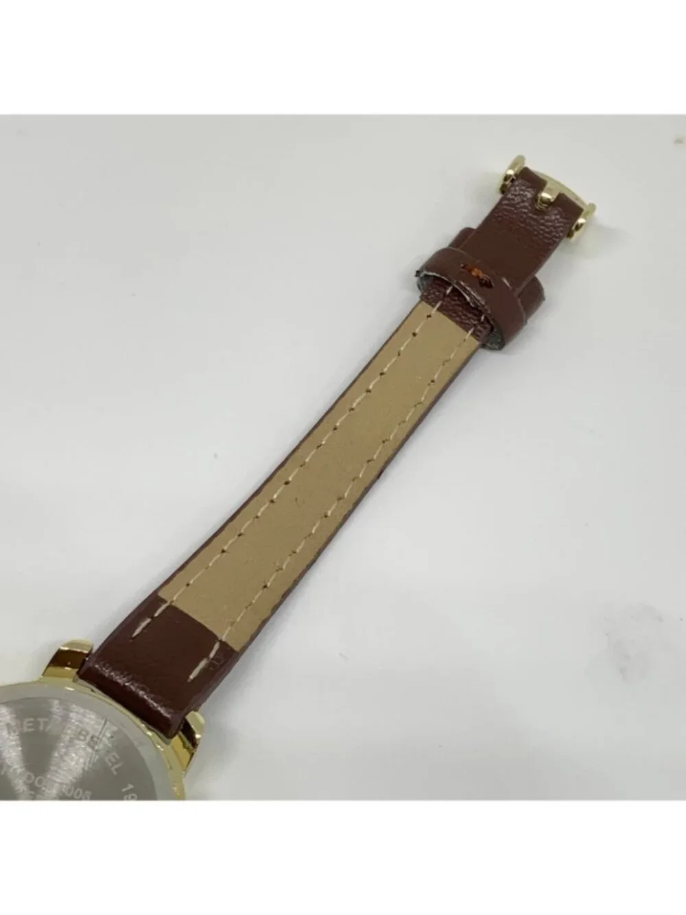 FMD Women’s watch gold tone 25mm quartz analog brown leather band running